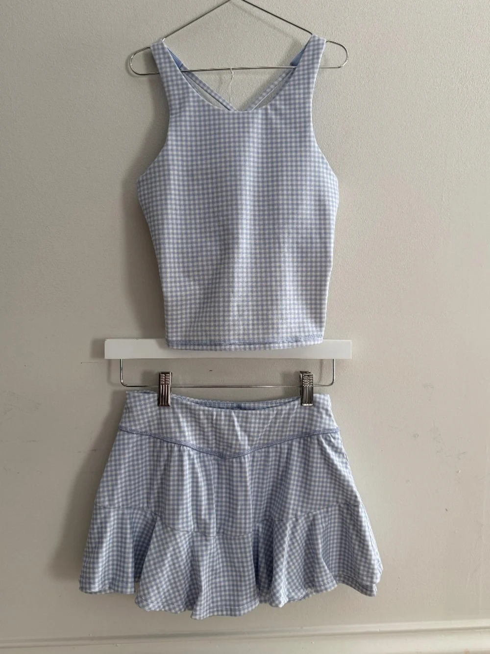 All In Motion Blue Gingham Check Skort Tank Top Set Athletic Dress Sporty Preppy